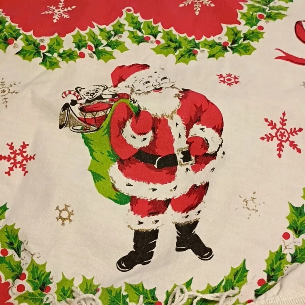 Holiday Tree Skirt with Santa and Christmas Patterns